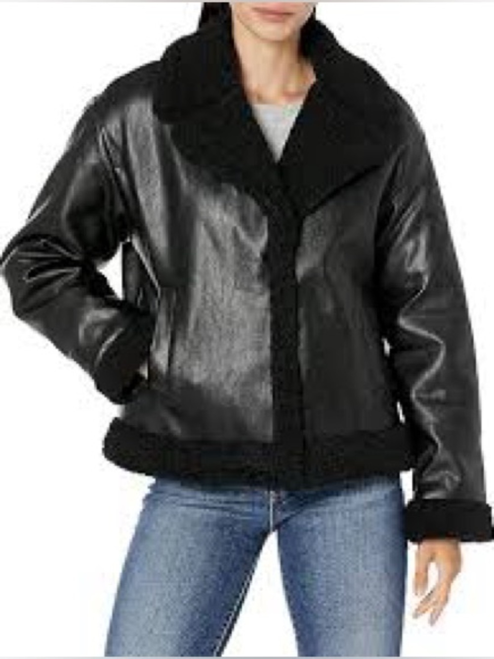 NWT LEVI'S Levi's High Pile Fleece Asymmetrical Faux Leather Black Jacket XXL